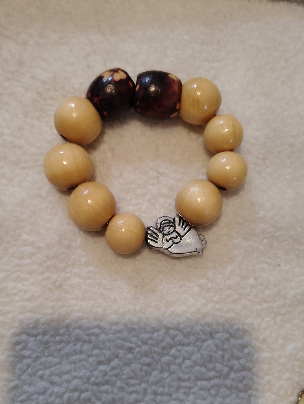 Beaded Stretch Bracelet with Angel Charm - Beige & Dark Brown